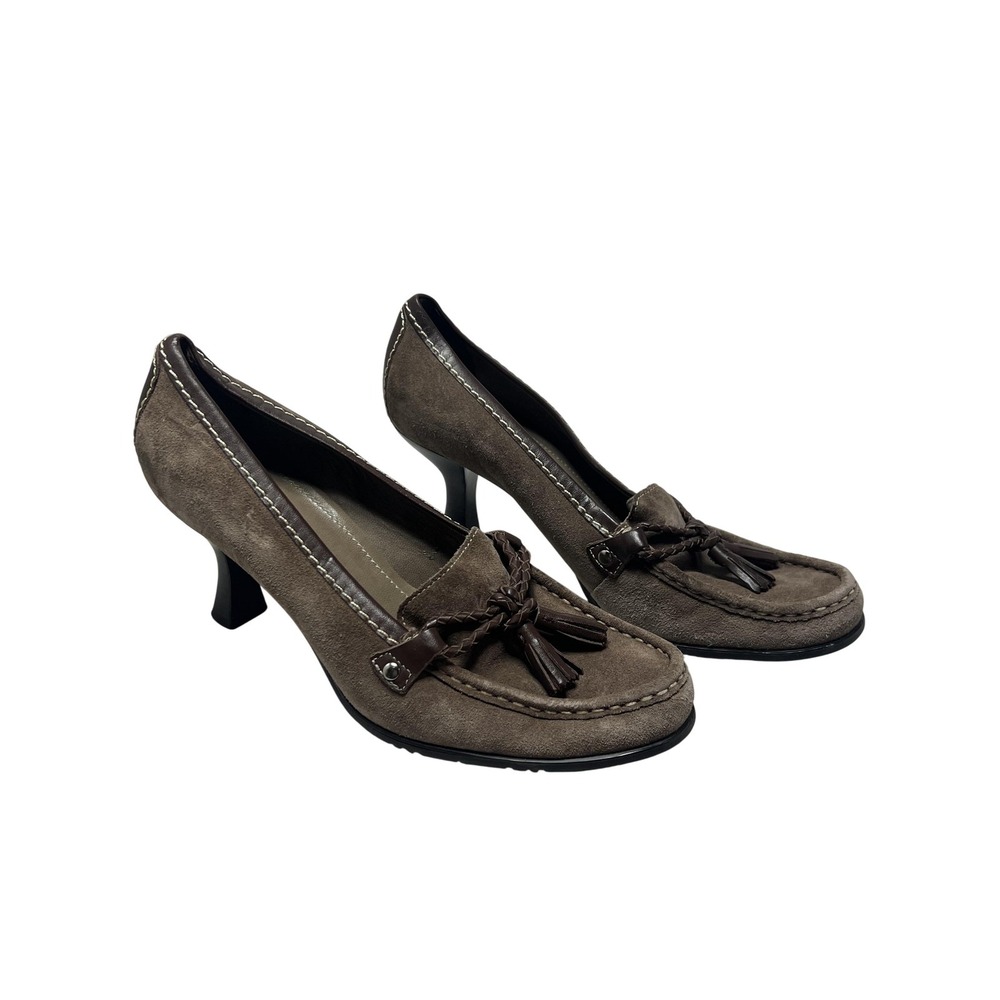 Franco Sarto Shoes Womens Size 7.5 Brown Suede Tassel Loafer‎ Pumps Square Toe
